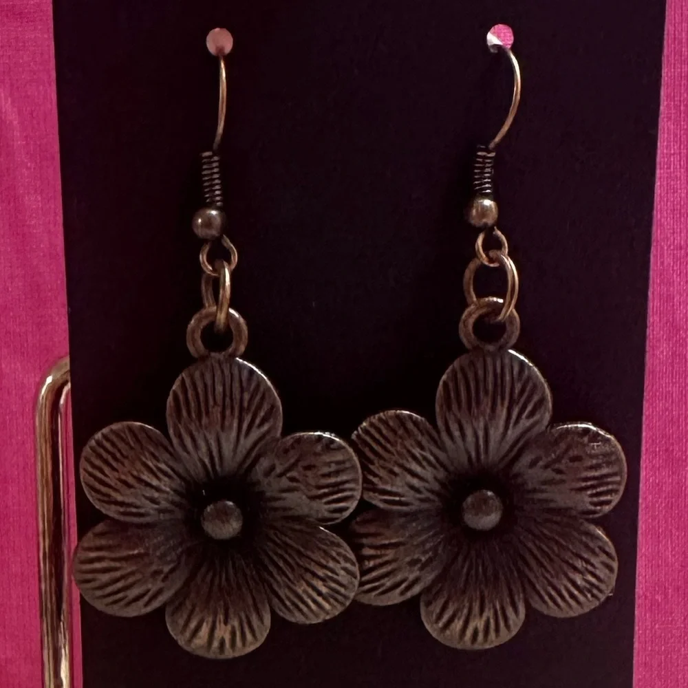 Bronze Flower Dangle Earrings
